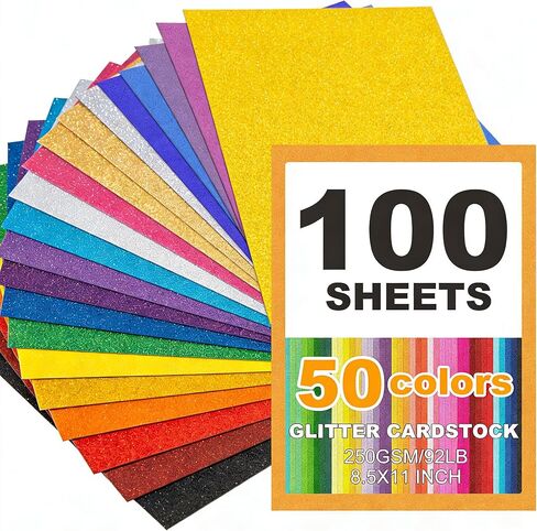 100 Sheets 8.5" X 11" Glitter Cardstock, 50 Assorted Glitter Paper for Crafts, No-Shed Sparkly Card Stock for Scrapbooking, Party Decorations and DIY Art Projects in Kuwait
