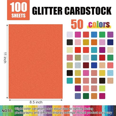100 Sheets 8.5" X 11" Glitter Cardstock, 50 Assorted Glitter Paper for Crafts, No-Shed Sparkly Card Stock for Scrapbooking, Party Decorations and DIY Art Projects in Kuwait