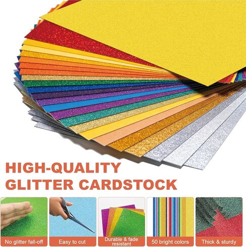 100 Sheets 8.5" X 11" Glitter Cardstock, 50 Assorted Glitter Paper for Crafts, No-Shed Sparkly Card Stock for Scrapbooking, Party Decorations and DIY Art Projects in Kuwait