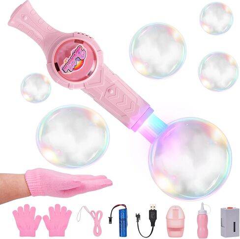Smoke Bubble Machine, Elastic Bubble Fog Wand, Rechargeable Fog Bubble Machine with Lights & Sound, for Parties Outdoor Interactive Fun (Pink) in Kuwait