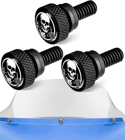 Motorcycle Skull Windshield Bolts, Fairing Bolts Compatible with Harley Davidson 1996-2013 Street Glide Electra Glide Ultra Classic Ultra Limited Tri Glide (Black(Skull Flip the Bird)) in Saudi Arabia