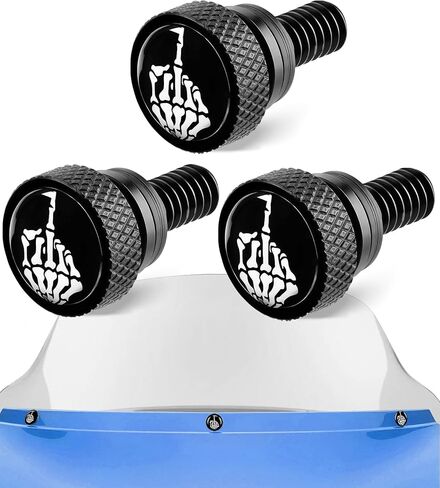 Motorcycle Skull Windshield Bolts, Fairing Bolts Compatible with Harley Davidson 1996-2013 Street Glide Electra Glide Ultra Classic Ultra Limited Tri Glide (Black(Skull Flip the Bird)) in Saudi Arabia