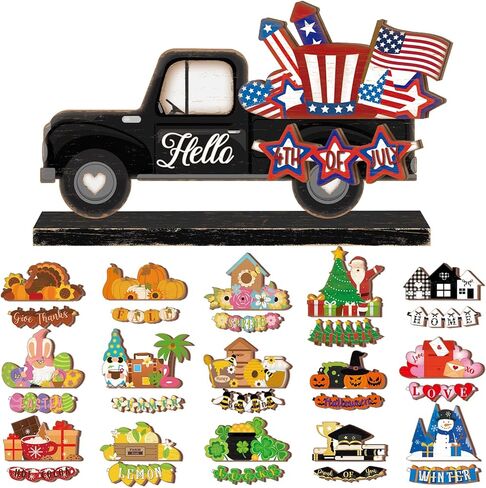 34 Pcs Interchangeable Truck Sign Seasonal Holiday Tiered Tray Decor Farmhouse Rustic DIY Welcome Wood Home Table Centerpiece Ornament for Fall Halloween Thanksgiving Birthday Gift in Saudi Arabia