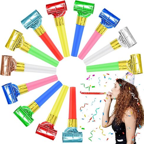 12 Pcs Party Blowers, Colorful Noise Makers Funny Blow Horns for Birthday New Years Graduation Sporting Events Party Favor Supplies (Metallic) in Kuwait