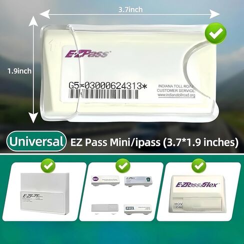 حامل تمرير EZ عالمي للزجاج الأمامي - حامل EZPass متين، حامل تمرير المرور وحامل مرسل مستجيب - تركيب آمن يناسب EZ Pass Flex القديم والجديد، I-Pass، علامة Toll (شفاف) in Kuwait
