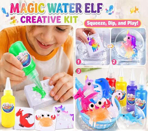 مجموعة ألعاب Louseadon Magic Water Elf للأطفال، جل سحري 13 لونًا و8 قوالب، اصنع حيواناتك الأليفة المائية الخاصة بك، مجموعة صانع اسفنجي DIY، لعبة حرفية حسية، هدايا للحفلات للأولاد والبنات، للأعمار من 3 سنوات فما فوق in Kuwait