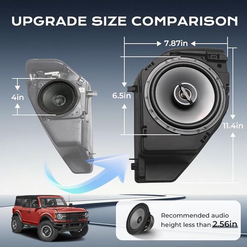أغطية مكبرات الصوت الخلفية متوافقة مع ملحقات Bronco ذات 4 أبواب 2021 2022 2023 2024 2025 مقاس 6.5 بوصة لعلبة سماعات Ford Bronco ذات 4 أبواب (ليست للرياضة ورابتور) in Kuwait