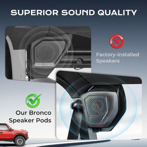 أغطية مكبرات الصوت الخلفية متوافقة مع ملحقات Bronco ذات 4 أبواب 2021 2022 2023 2024 2025 مقاس 6.5 بوصة لعلبة سماعات Ford Bronco ذات 4 أبواب (ليست للرياضة ورابتور) in Kuwait