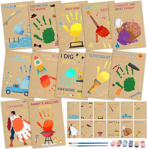 Fennoral 36 Pack Father's Day Craft Kit for Kids Make Your Own Fathers Day Handprint Craft DIY Greeting Cards Bulk Hand Keepsake for Home School Fun Art Activities Dad Birthday Gifts in Kuwait
