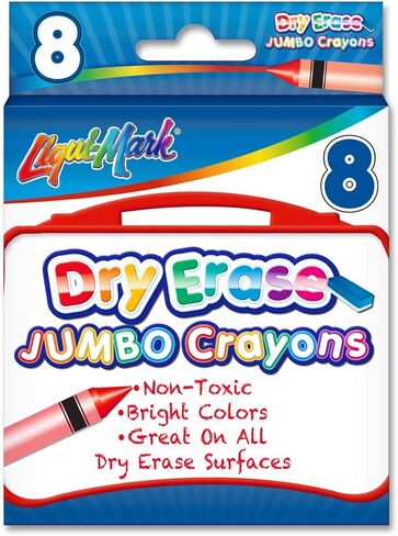 LIQUI-MARK 8-Pack Jumbo Dry Erase Crayons – Assorted Vibrant Colors – Non-Toxic Easy-Wipe Whiteboard Crayons for Kids, School & Home – Large Grip Drawing Set for Dry Erase Surfaces in Kuwait