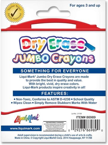 LIQUI-MARK 8-Pack Jumbo Dry Erase Crayons – Assorted Vibrant Colors – Non-Toxic Easy-Wipe Whiteboard Crayons for Kids, School & Home – Large Grip Drawing Set for Dry Erase Surfaces in Kuwait