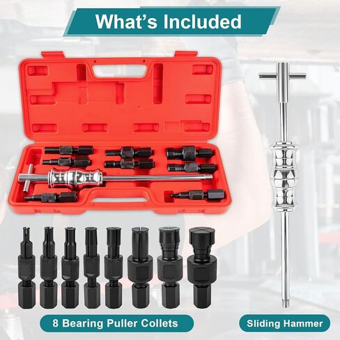 9PCS Heavy-Duty Slide Hammer Puller Set, 8-32MM Expandable Collets for Internal & Pilot Bearing Removal, Complete Inner Bearing Extractor Kit with Storage Case, Premium Mechanical Repair Tool in Kuwait