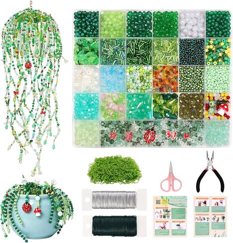 Weldomcor 5540 Pcs Beaded Plant Kit, Forever Green Glass Beads for Beaded Plants Leaf Flower Sun Catcher Seed Beads Kit with Tutorials for Succulent Plant Jewelry Making DIY Crafts Home Decor in Kuwait