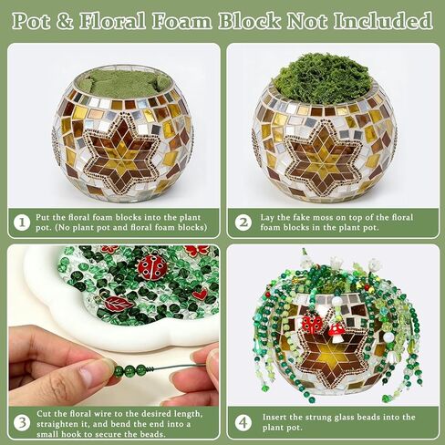 Weldomcor 5540 Pcs Beaded Plant Kit, Forever Green Glass Beads for Beaded Plants Leaf Flower Sun Catcher Seed Beads Kit with Tutorials for Succulent Plant Jewelry Making DIY Crafts Home Decor in Kuwait