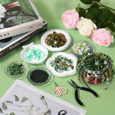Weldomcor 5540 Pcs Beaded Plant Kit, Forever Green Glass Beads for Beaded Plants Leaf Flower Sun Catcher Seed Beads Kit with Tutorials for Succulent Plant Jewelry Making DIY Crafts Home Decor in Kuwait