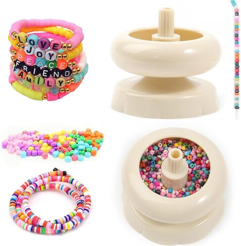 Clay and Seed Bead Spinner DIY Necklace Bracelet Threader Bead String Tool for Jewelry Making with Free Big Eyed Curved Needle in Kuwait