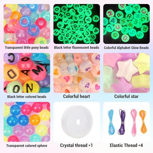 QVTWUT Glow in The Dark Pony Beads for Bracelets, 6x9mm Kandi Beads Neon for Necklace Jewelry, Bracelets Making, Hair Braiding, Crafts Braids Kits, 24 Color 1000 pcs in Kuwait