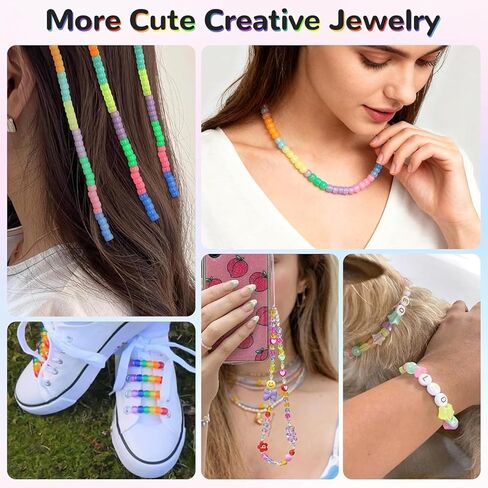 QVTWUT Glow in The Dark Pony Beads for Bracelets, 6x9mm Kandi Beads Neon for Necklace Jewelry, Bracelets Making, Hair Braiding, Crafts Braids Kits, 24 Color 1000 pcs in Kuwait