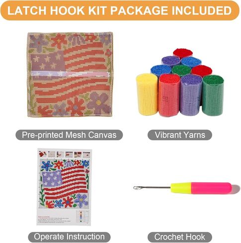 QIONG MENG Latch Hook Kits for Adults,DIY 4th of July Decorations Red White and Blue Independence Day Patriotic Pillow Cover Kit Needlework Cushion Cover Hand Craft Crochet Gifts 17 x 17 Inch in Kuwait