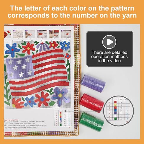 QIONG MENG Latch Hook Kits for Adults,DIY 4th of July Decorations Red White and Blue Independence Day Patriotic Pillow Cover Kit Needlework Cushion Cover Hand Craft Crochet Gifts 17 x 17 Inch in Kuwait