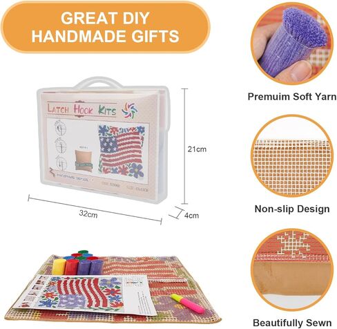 QIONG MENG Latch Hook Kits for Adults,DIY 4th of July Decorations Red White and Blue Independence Day Patriotic Pillow Cover Kit Needlework Cushion Cover Hand Craft Crochet Gifts 17 x 17 Inch in Kuwait