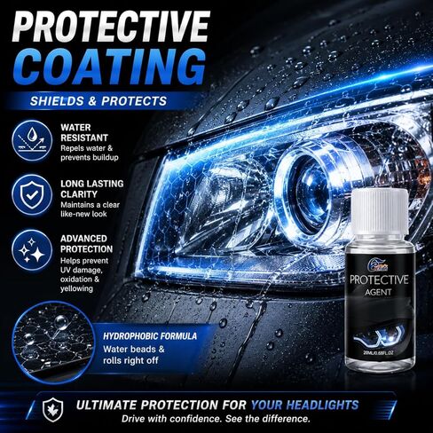 Automotive Headlight Restoration Kit - Fast & Easy Car Headlight Cleaner for Oxidized, Yellowed Headlamps - Refurbishing Fluid Restores Clarity & Brightness for All Vehicle Types in Kuwait