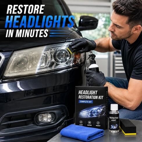 Automotive Headlight Restoration Kit - Fast & Easy Car Headlight Cleaner for Oxidized, Yellowed Headlamps - Refurbishing Fluid Restores Clarity & Brightness for All Vehicle Types in Kuwait