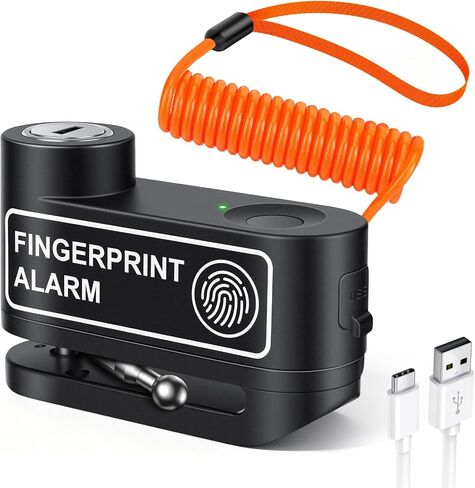 Motorcycle Disc Lock with Fingerprint Unlock, 120dB Anti-Theft Waterproof Alarm Brake Lock, 7mm Pin & 5ft Reminder Cable, for Motorcycles Bike Scooter in Saudi Arabia