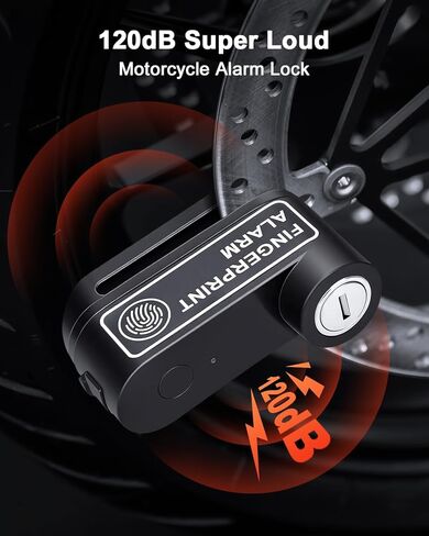Motorcycle Disc Lock with Fingerprint Unlock, 120dB Anti-Theft Waterproof Alarm Brake Lock, 7mm Pin & 5ft Reminder Cable, for Motorcycles Bike Scooter in Saudi Arabia