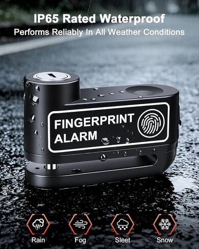 Motorcycle Disc Lock with Fingerprint Unlock, 120dB Anti-Theft Waterproof Alarm Brake Lock, 7mm Pin & 5ft Reminder Cable, for Motorcycles Bike Scooter in Saudi Arabia