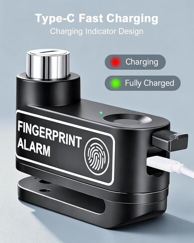 Motorcycle Disc Lock with Fingerprint Unlock, 120dB Anti-Theft Waterproof Alarm Brake Lock, 7mm Pin & 5ft Reminder Cable, for Motorcycles Bike Scooter in Saudi Arabia