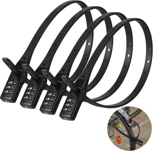 4 Pcs Zip Tie Locks, Adjustable 3-Digit Combination Cable Locks, Lightweight & Flexible Build, Ideal for Securing Bicycles, Helmets, Luggage, Fence in Kuwait