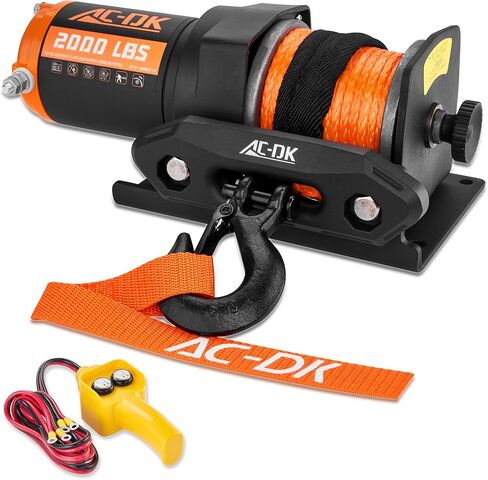 12V 2000-lb. ATV/UTV Electric Winch, Off-Road Synthetic Rope Winch for Trailer Boat RV Towing Winches, ATV/UTV Winch with Big Yellow Wired Remote and Winch Mounting Plate. in Kuwait