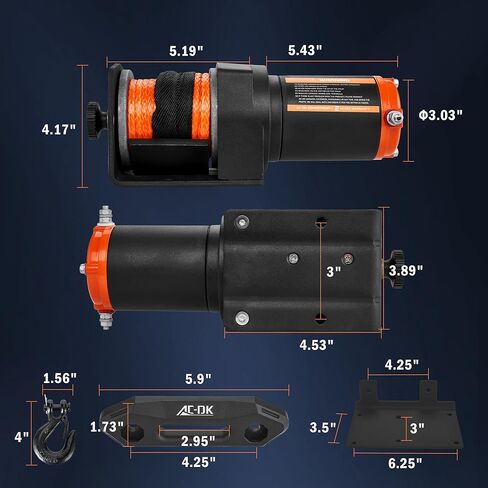 12V 2000-lb. ATV/UTV Electric Winch, Off-Road Synthetic Rope Winch for Trailer Boat RV Towing Winches, ATV/UTV Winch with Big Yellow Wired Remote and Winch Mounting Plate. in Kuwait