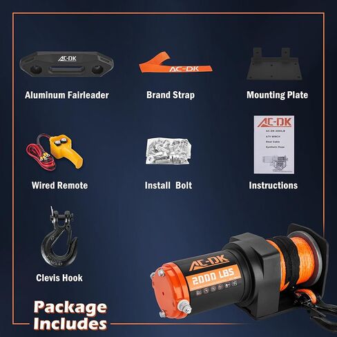 12V 2000-lb. ATV/UTV Electric Winch, Off-Road Synthetic Rope Winch for Trailer Boat RV Towing Winches, ATV/UTV Winch with Big Yellow Wired Remote and Winch Mounting Plate. in Kuwait