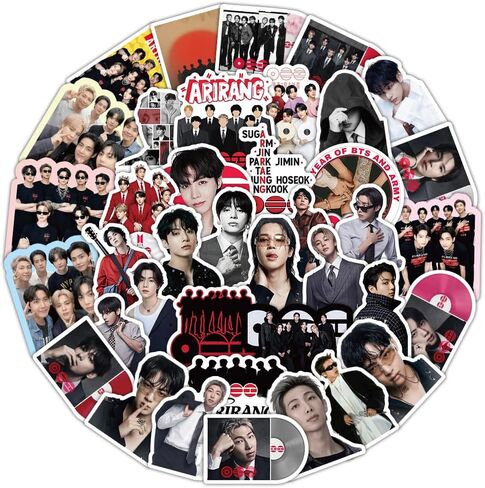 BTS Arirang Stickers Pack,50Pcs Kpop Cute Bangtan Boys Photo Vinyl Waterproof Stickers for Water Bottle Laptop Phone Case, Army Fans Merch Gift for Teens Girls in Kuwait