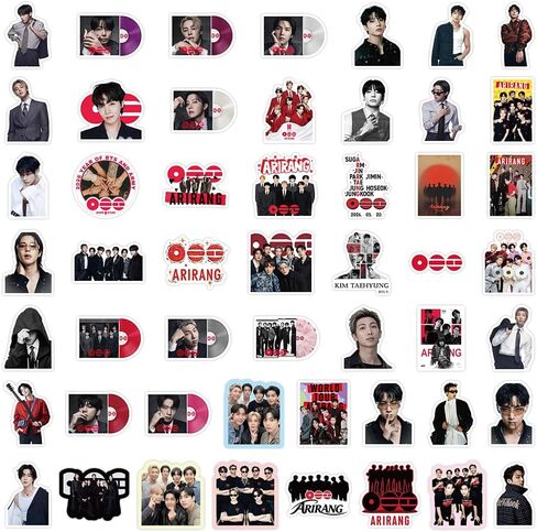 BTS Arirang Stickers Pack,50Pcs Kpop Cute Bangtan Boys Photo Vinyl Waterproof Stickers for Water Bottle Laptop Phone Case, Army Fans Merch Gift for Teens Girls in Kuwait