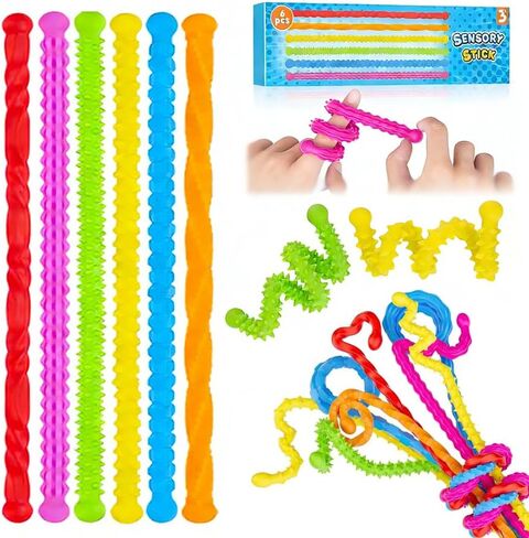 6 Pack Sensory Stick, Textured Silicone Sensory Toys, for Calming, Stress, Anxiety, ADHD & AutismAutism Kids Anxiety Relief for Activities Essential Calm Down Travel Toy for Kids 3+ & Adults in Kuwait