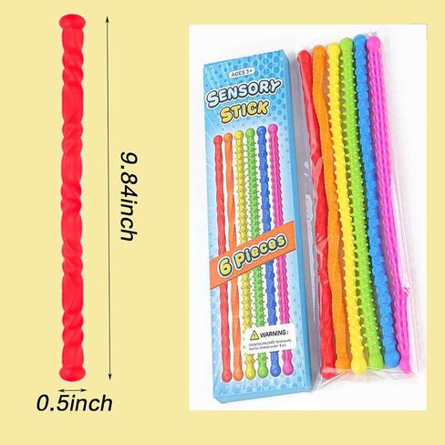 6 Pack Sensory Stick, Textured Silicone Sensory Toys, for Calming, Stress, Anxiety, ADHD & AutismAutism Kids Anxiety Relief for Activities Essential Calm Down Travel Toy for Kids 3+ & Adults in Kuwait