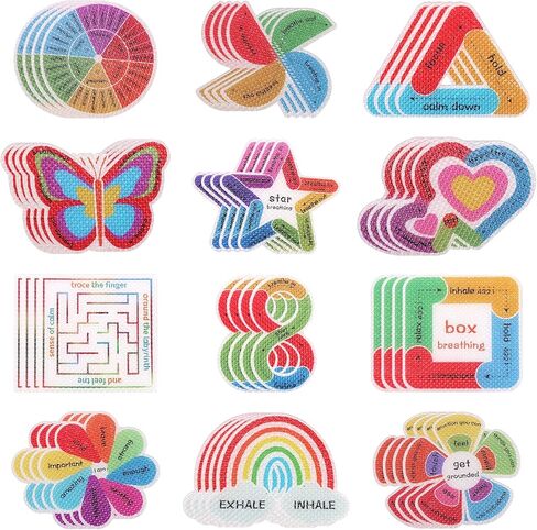 Sensory Stickers Anxiety Relief Items - ForTomorrow 48 Pcs Textured Calm Strips Calming Stickers, Breathing Mindfulness Quiet Fidget for Autism Adults & Kids, Office & Classroom in Kuwait