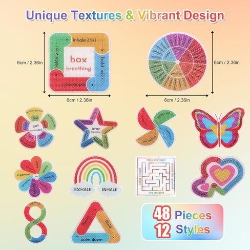 Sensory Stickers Anxiety Relief Items - ForTomorrow 48 Pcs Textured Calm Strips Calming Stickers, Breathing Mindfulness Quiet Fidget for Autism Adults & Kids, Office & Classroom in Kuwait