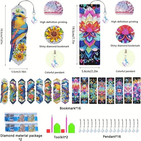 16PCS Mandala Diamond Art Bookmarks for Adults Acrylic Bookmark Kit with Tassel for Book Lovers Gift 5D Diamond Art Book Marks for DIY Making Beginners Arts Craft in Kuwait
