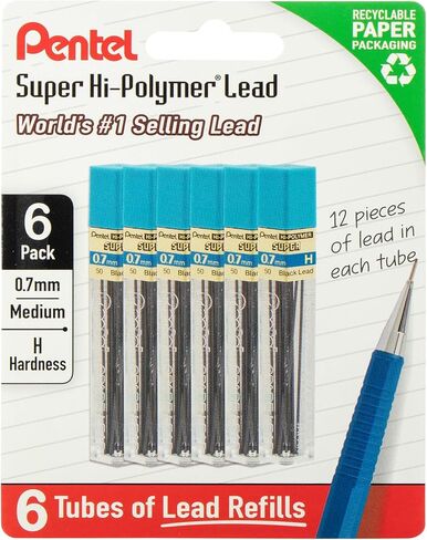 Pentel Super Hi-Polymer Lead Refills, 0.7 mm, 2B, 72 Pieces (12 pcs per tube, 6 tubes) in Kuwait