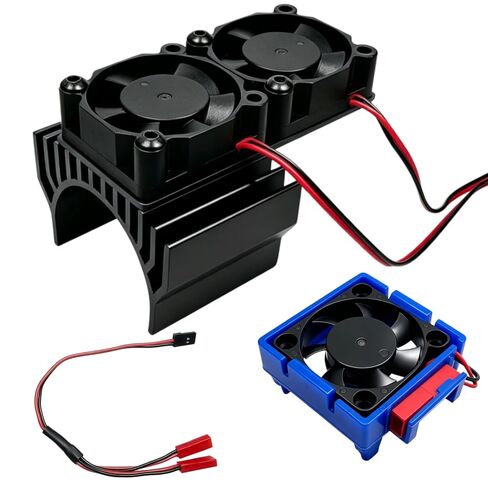 مجموعة مروحة تبريد VXL-3s ESC ومروحة تبريد محرك مزدوجة متوافقة مع 1/10 Traxxas Slash 4×4 VXL Stampede 4×4 Rustler 4×4 Hoss 4×4 Velineon VXL-3s بالوعة الحرارة، أسود in Kuwait