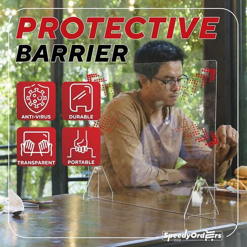 SPEEDYORDERS Protective Sneeze Guard, 1/4" thick 30" W x 24" H NO Opening Clear Acrylic Plexiglass Shield For Counters, Transaction Window for Employers & Customers, Barrier Against Sneezing in Kuwait