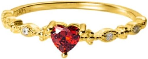 Cute Dainty Women's 14K Gold PlatedHeart-Shaped Ruby Drill Rings Delicate Rings Gemstone Rings Wedding Jewelry Heart Gemstone Promise Engagement Love Engagement Ring Size 6-10 in Saudi Arabia