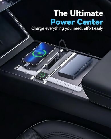 LOWEEY USB Hub for Tesla Model Y Juniper 2025-2026 & Model 3 Highland 2024-2026 Accessories, Retractable Phone Charger with Adapters&Watch Magnetic Charging Dock Multi Port Center Console Dock Station in Kuwait