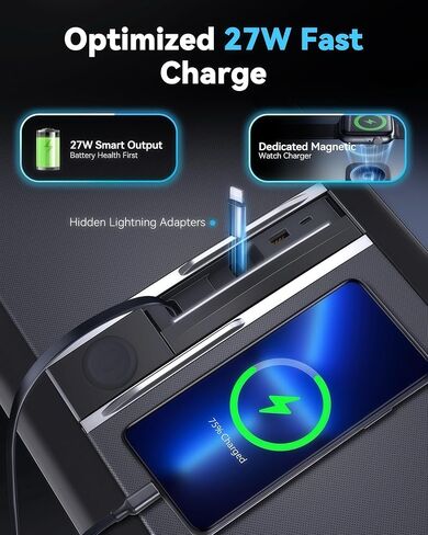 LOWEEY USB Hub for Tesla Model Y Juniper 2025-2026 & Model 3 Highland 2024-2026 Accessories, Retractable Phone Charger with Adapters&Watch Magnetic Charging Dock Multi Port Center Console Dock Station in Kuwait