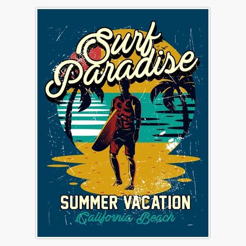ملصق MAGNET Surf Paradise، عطلة الصيف، شاطئ كاليفورنيا، ملصق ممتص الصدمات المغناطيسي لراكبي الأمواج 5 بوصة in Kuwait