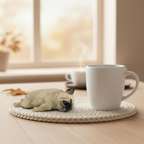 Comfy Hour Doggyland Collection, Miniature Dog Collectibles 5" Sleeping Pug Figurine, Realistic Lifelike Animal Statue Home Decoration, Fawn Brown, Polyresin in Saudi Arabia